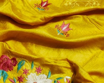 Handcrafted Parsi Embroidery Gachi Tussar Silk Saree: SilkMark Certified Floral Tussar Sari