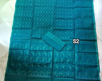 Resam By Cotton Dhakai Jamdani Saree: Lightweight Soft Jamdani Sari with Blouse Piece