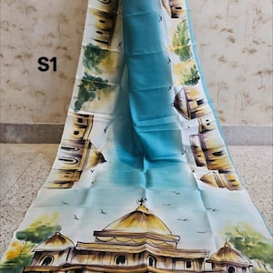 Bishnupuri Pure Silk Saree with Blouse Piece: Soft Hand Painted 3Ply Silk Sari