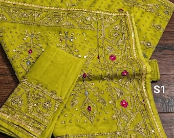 Sari Jamdani bordado a mano Aari Karchupi: Cutdana Dhakai Jamdani Sari con borde de encaje dorado