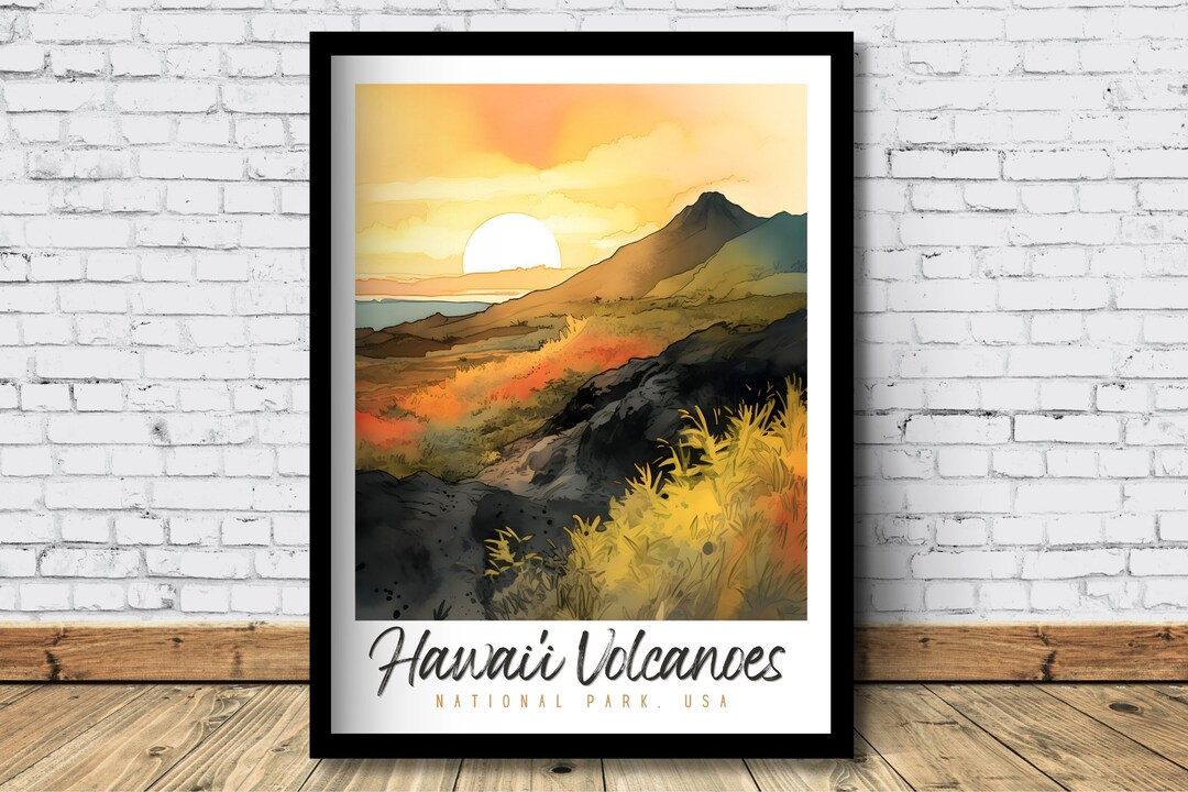Hawai'i Volcanoes National Park Watercolor Travel Poster Hawai'i