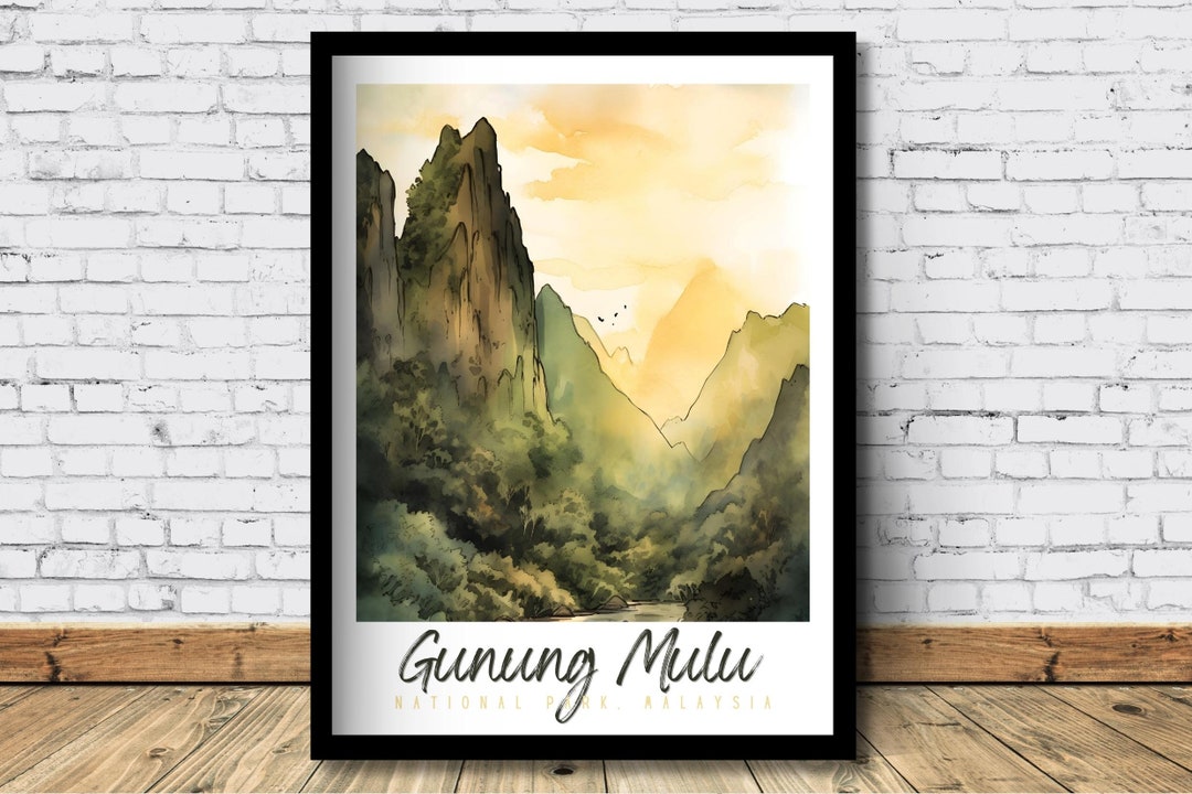 Gunung Mulu National Park Watercolor Travel Poster Gunung Mulu Wall Art ...