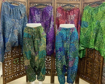 Men's and Women's Rayon Printed Harem Pants with Side Pockets / Flowy Beach Pant /  Bohemian Hippie Drop Crotch Men Plus Aladdin Trousers.