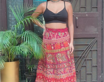 Women's Cotton Long Wrap Around Skirt / Jaipuri Mandala Print Rajasthani Traditional Long Maxi Wrapron / Hippie / Boho Style Skirt.