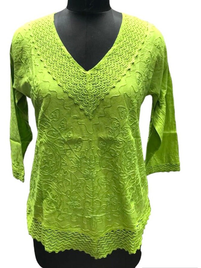 Women’s Cotton Chikankari Short Kurti | Floral Embroidered Casual Ethnic Top