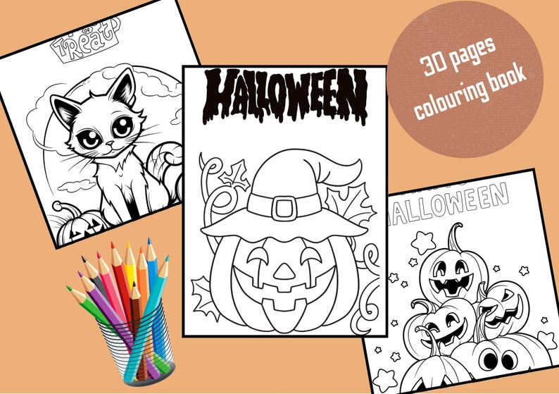 Kids Halloween Coloring Pages – Instant Download Activity Book - 30 ...