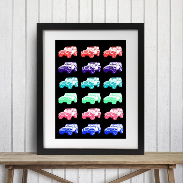 Jeep Wrangler Printable | Jeep Prints | Jeep Lover | Modern Jeep Art | Fun Jeep Printable | Jeep Wall Decor | SUV Wall Art | Colorful Jeeps