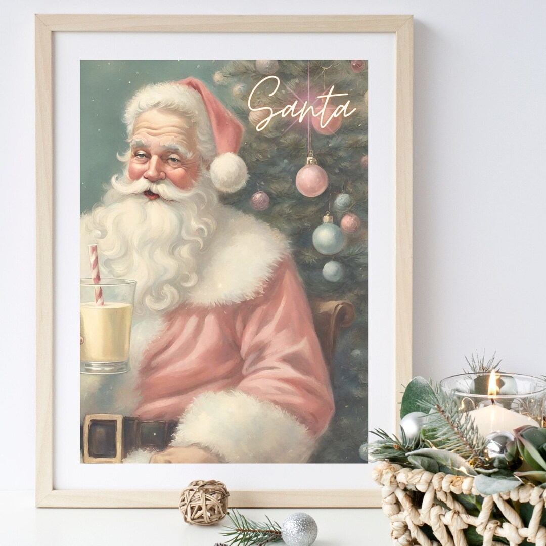 Santa Drinking Milk Printable | Xmas Pastel Printable | Holiday ...