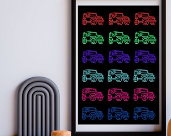 Jeep imprimable | Impressions de jeep | Amateur de jeep | Art moderne des jeeps | Jeep amusante imprimable | Décor mural de jeep | Art mural SUV | Jeep colorée imprimable