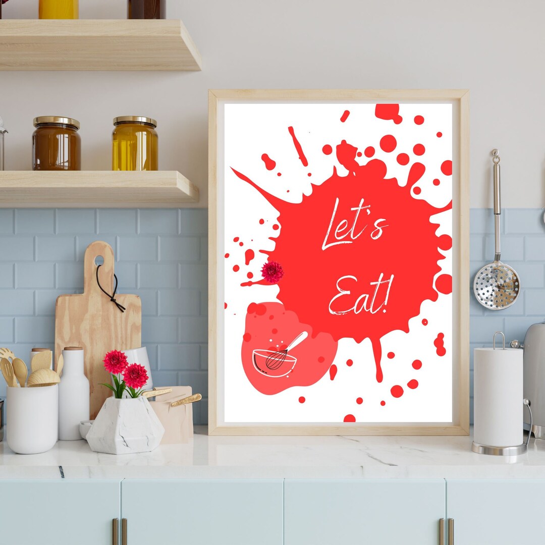 Red Kitchen Printable Digital Art Let's Eat Art Fun - Etsy