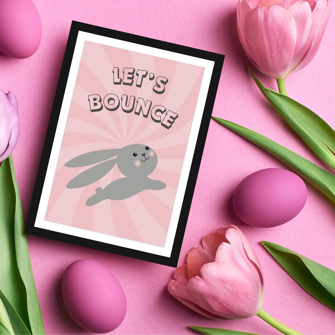 Easter Rabbit Bounce Kids Rabbit Easter, Rabbit Art, Happy Easter Kids Room, Rabbit Wall ...