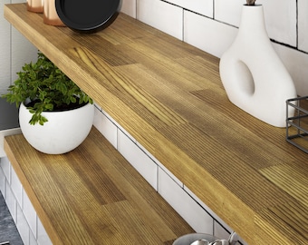 Oak Colored Floating Shelf, Kitchen Shelves, Modern Home Decor