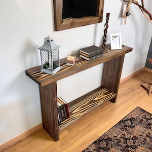 Rustic Spruce Console Table: Narrow Entryway Hall Table, Walnut Finish
