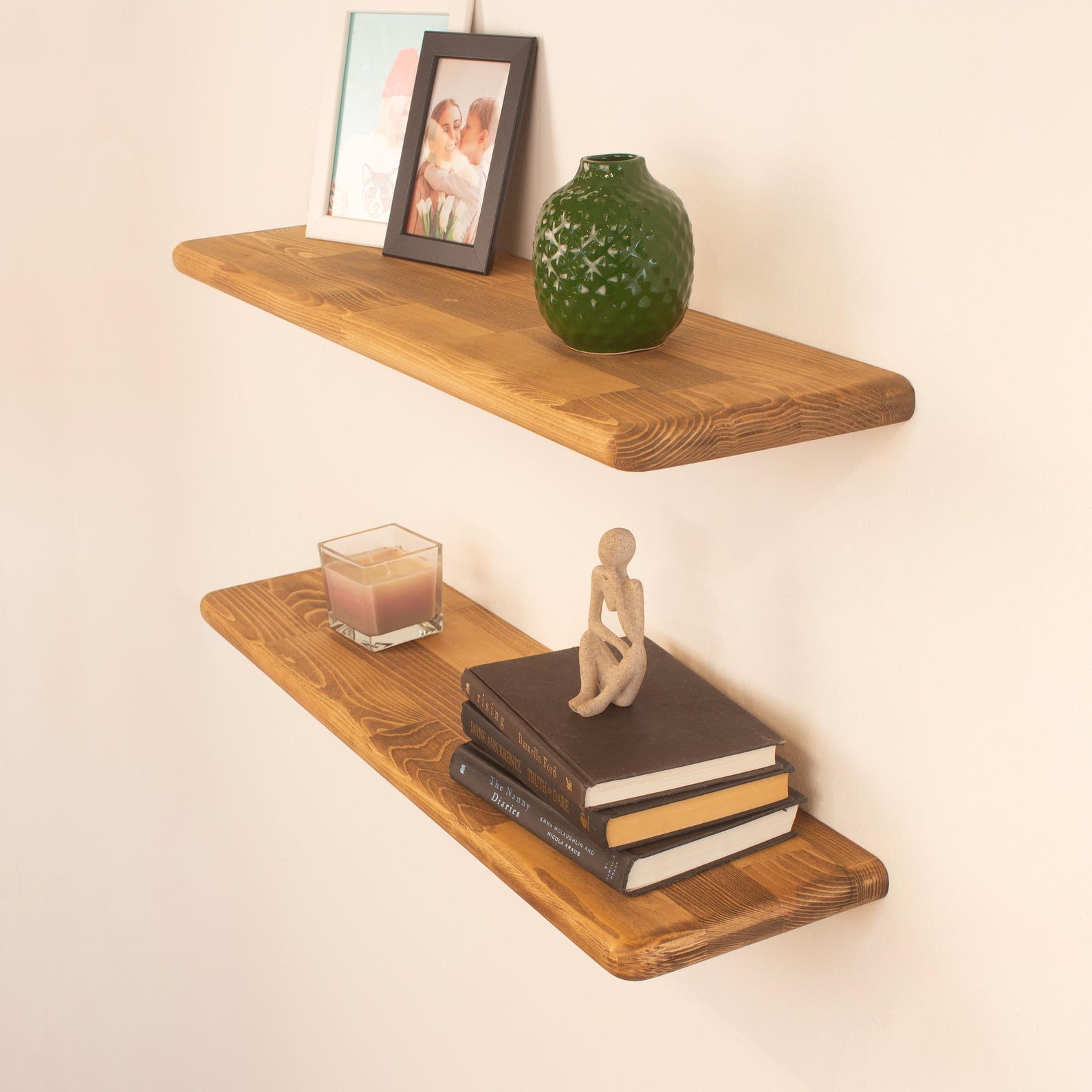 Full-radius Floating Shelf, Oak Color Rounded Corner Wall Rack ...