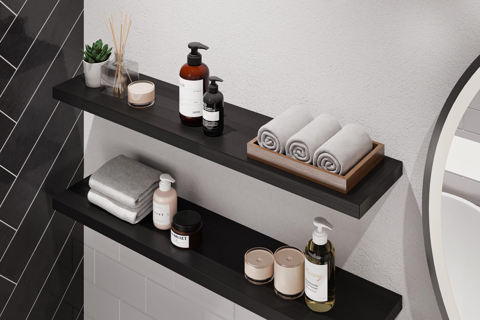 Black Floating Shelf, Custom Bathroom Shelf, Solid Wooden Shelf, Modern ...