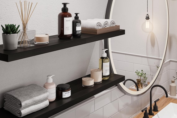 Black Floating Shelf, Custom Bathroom Shelf, Solid Wooden  Shelf, Modern Floating Shelf