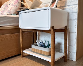 Modern White and Wood Nightstand: Minimalist Bedroom Furniture