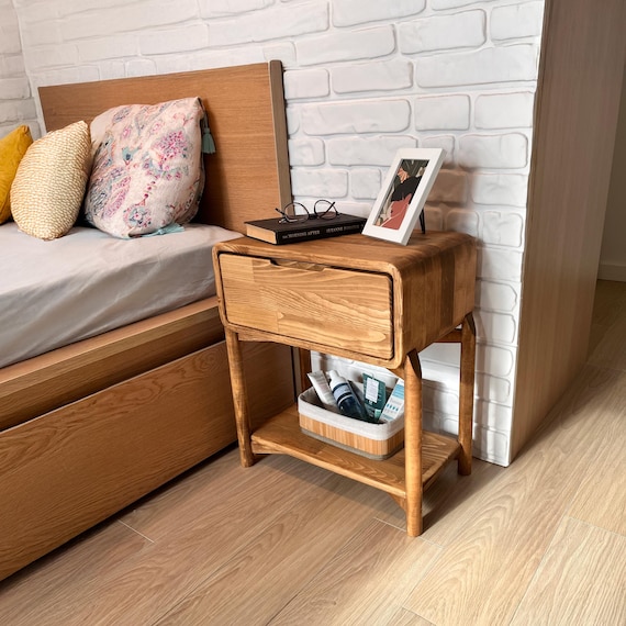 Oval Nightstand: Modern Bedside Table with Shelf