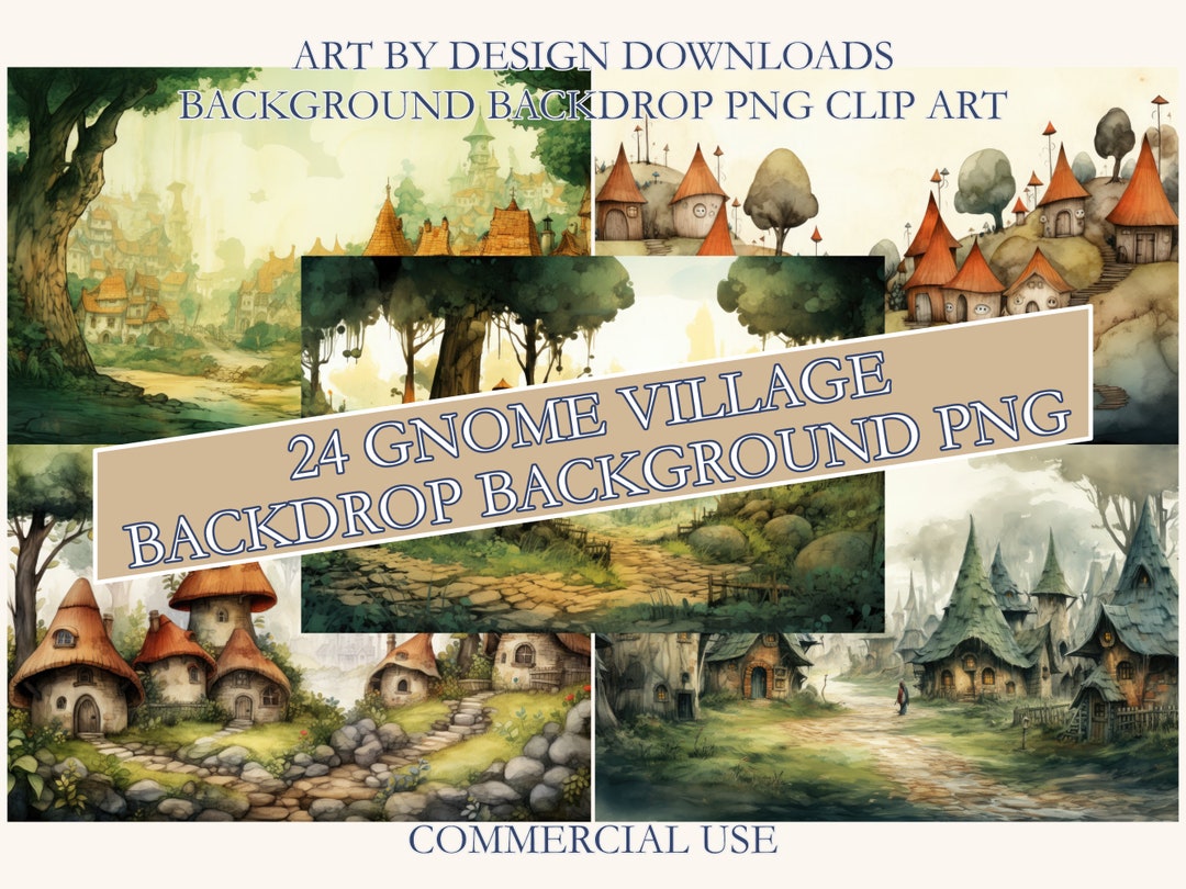 24 Gnome Village Background Backdrops PNG Clipart, a Digital Paper, for ...