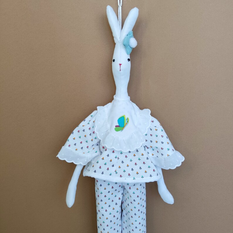 Bunny toy tilda Sleeper in pijamas and slippers handmade interior doll rabbit home decor bedroom kids image 2