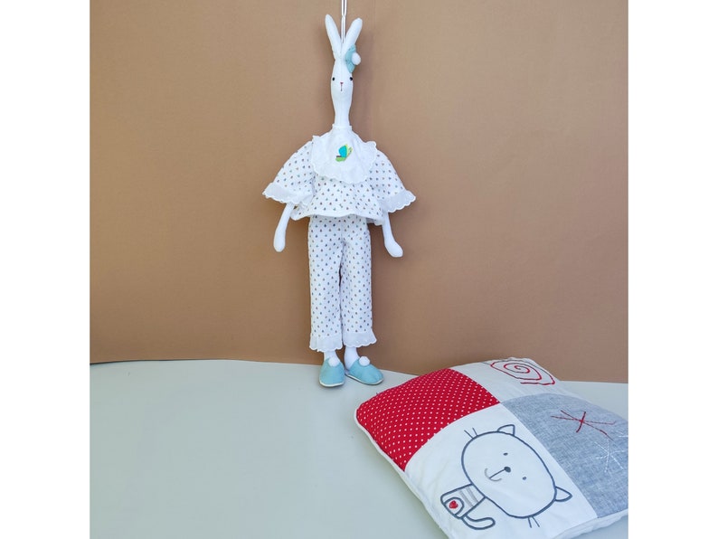 Bunny toy tilda Sleeper in pijamas and slippers handmade interior doll rabbit home decor bedroom kids image 6