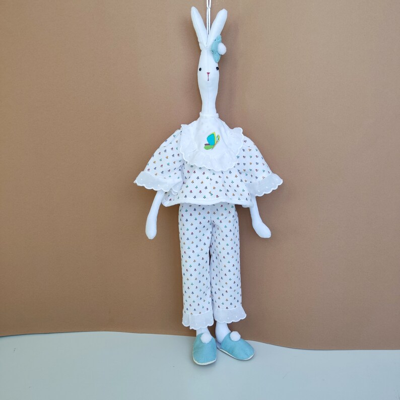 Bunny toy tilda Sleeper in pijamas and slippers handmade interior doll rabbit home decor bedroom kids image 1