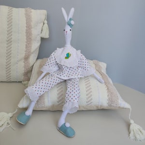 Bunny toy tilda Sleeper in pijamas and slippers handmade interior doll rabbit home decor bedroom kids image 8