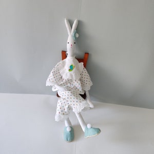 Bunny toy tilda Sleeper in pijamas and slippers handmade interior doll rabbit home decor bedroom kids image 9