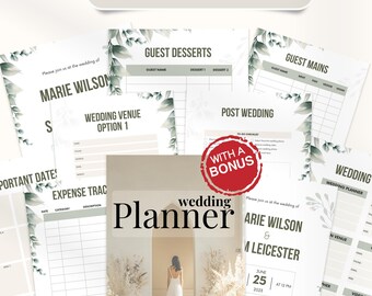 Editable Wedding planner canva, Wedding template Resell Rights, Printable wedding planning, floral minimalist wedding template, mrr wedding