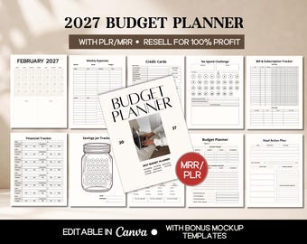 Done For You 2027 PLR MRR Budget Planner, 2027 Monthly Budget Planner, Finance Planner Canva, Expense Tracker Editable, Annual Budget 2027
