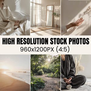 May include: A collage of four images showcasing different scenes. The top left image shows a white blanket with a person wearing a white sweater. The top right image shows a room with a mirror and a plant. The bottom left image shows a beach with waves crashing on the shore. The bottom right image shows a person sitting on the floor with their legs crossed, wearing a dark grey robe.