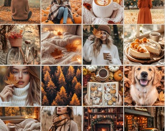 Fotos de archivo de estética acogedora de otoño, tonos cálidos de otoño, paquete de fotos de archivo de otoño rústico, portada de reels de otoño de Instagram, contenido listo para usar