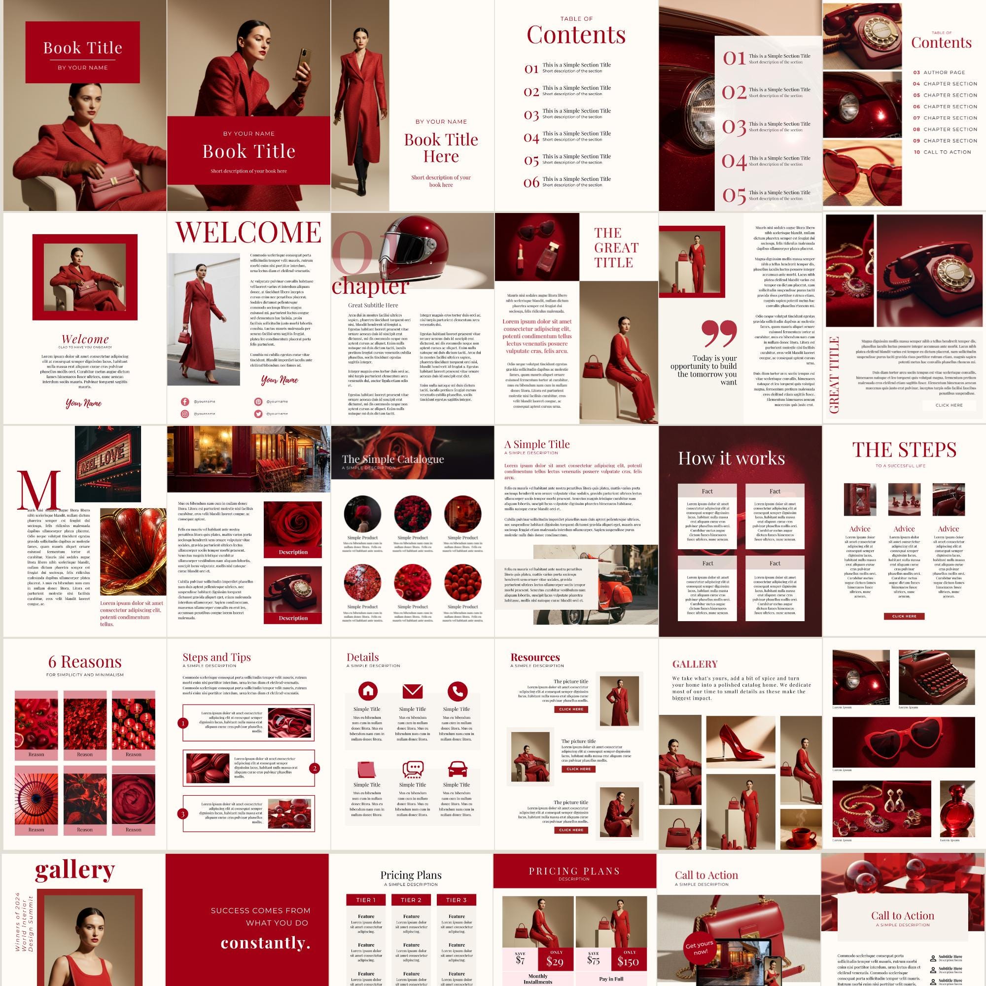 Red Editable Ebook Template, Modern Red Ebook, Aesthetic Red Ebook