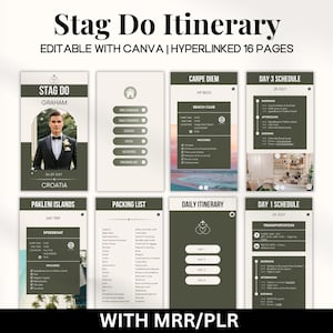 Junggesellenabschied Reiseplan, mrr Bräutigam Party Vorlage für Sie, MRR Hochzeit Canva Vorlage, digitale Junggesellenabschied mobile Version