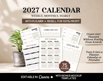 MRR 2027 Calendar, Editable 2027 Calendar Planner Canva Template, 2027 Best Seller Digital Product, Done For You Planner Calendar 2027