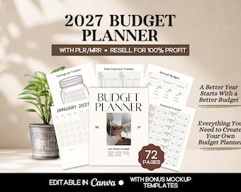 2027 Budget Planner Resell Rights, MRR 2027 Planners, Finance Planner Canva Template, Monthly Budget Template, Done For You 2027 Planner