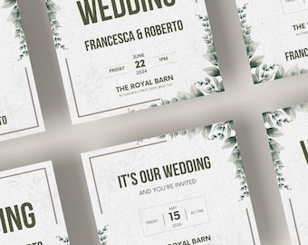 Wedding card editable Canva wedding invitation, Save the date wedding thank you card, MRR wedding announcement printables, resell rights