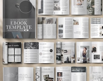 Black Ebook Template MRR Editable Canva, Luxury Moody eBook Lead Magnet template, PLR Done for you modern aesthetic mrr coaching templates