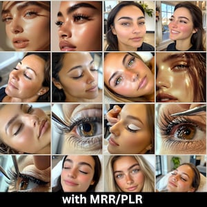 May include: A collage of images showcasing the application of eyelash extensions. The images feature close-ups of eyes with various lash styles and lengths, as well as before and after shots.