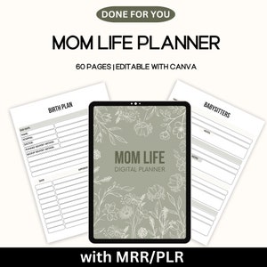 Mom life planner, Done For You Mom planner, Busy mom planner, PLR Mother digital planner, planner for moms, mom journal, master resell right
