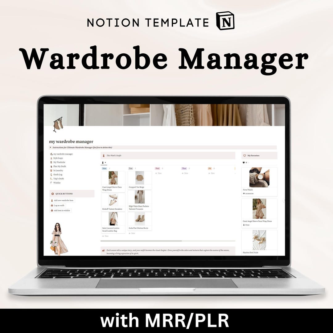 Wardrobe Manager Notion Template, MRR Notion Template, Outfit Planner ...