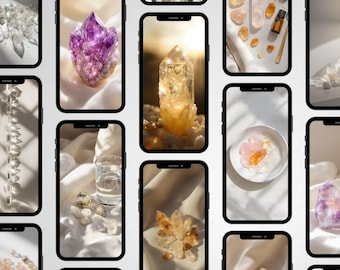 Crystal Healing Photos, Spiritual Aesthetic Wellness Instagram Branding, Spa stock photos, Neutral Mineral Flatlay quartz photography