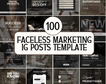 100 Faceless Marketing Instagram Post Template Black Aesthetic, Digital Marketing IG Post, Luxury Faceless Instagram Aesthetic, Moody IG