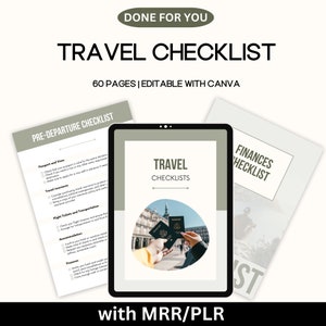 Travel checklist editable, MRR packing list, PLR travel packing list, packing checklist, travel essentials, holiday checklist trip checklist