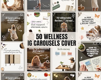 Wellness Instagram Carousel Covers, Aesthetic Trending Carousel, Health and Wellness Coach Templates, SMM Editable IG Carousel Templates