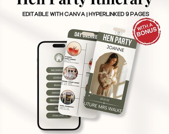 MRR Hen Party Itinerary, Hen girls gateway, bridal shower trip, glamping weekend, party itinerary template, digital hen party mrr wedding
