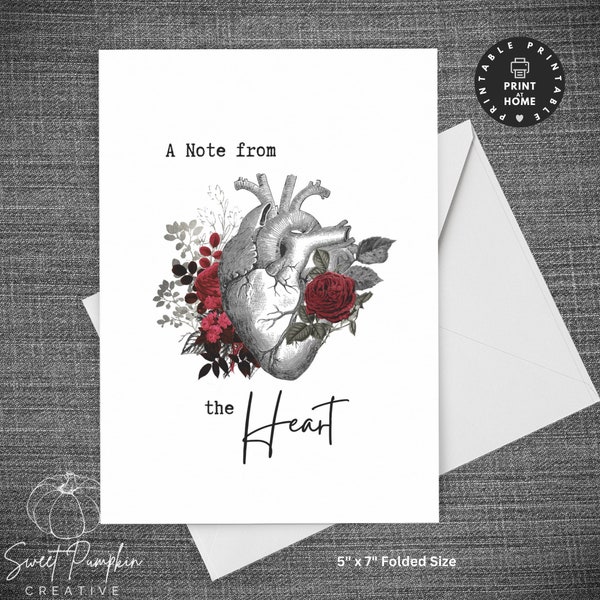 A Note from the Heart Anatomy Greeting Card  | Best Friends | Just Because| Romance | Newlywed | Valentines | Holiday | Blank Inside 5x7