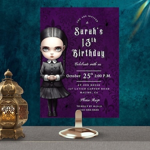 Goth 13th Birthday Invitation: Wednesday Addams Theme (5x7 Digital Download)