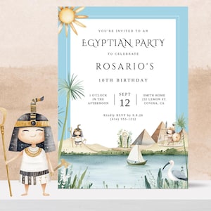Ancient Egyptian Birthday Invitation Template | Children Themed Birthday Invite | Pyramid birthday | Egypt birthday Party | Instant Download