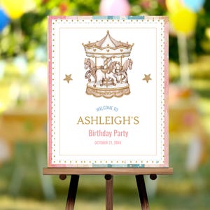 Carousel Pony Birthday 16 x 20 Welcome Sign | Vintage Horse Invite | | Editable in Templett | Carnival Party | Instant Download